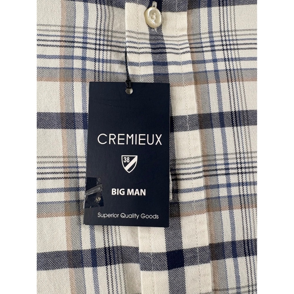 Cremieux Classics Big Man Plaid Button Down Shirt Mens 2XB Blue Tan 100% Cotton - Picture 4 of 13